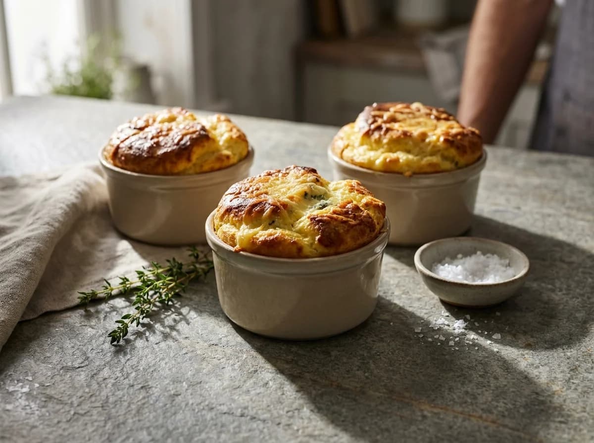 Decadent French Three-Cheese Souffles Recipe