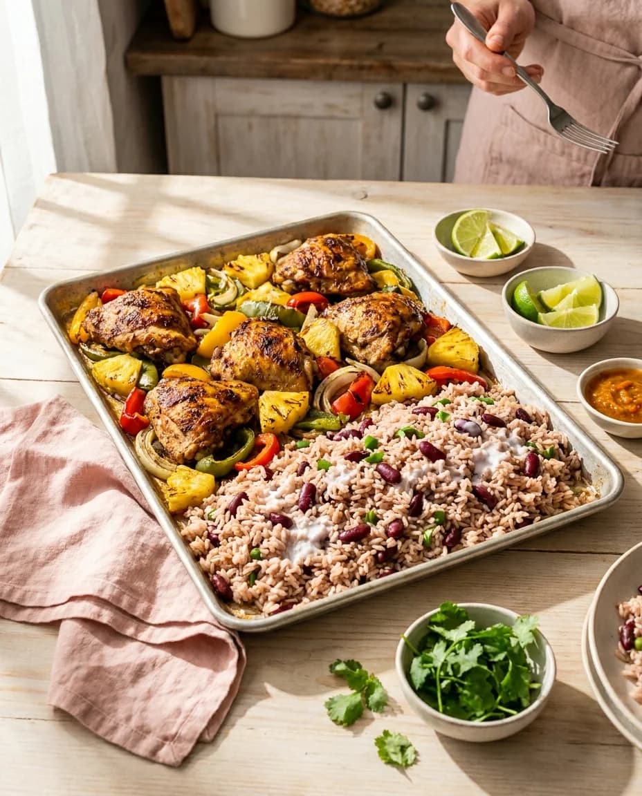 Easy Sheet-Pan Jerk Chicken with Rice and Peas Recipe