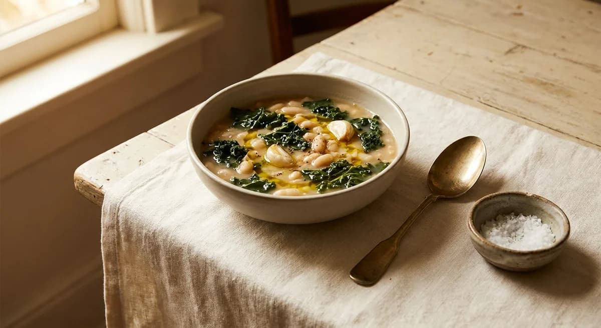 Easy Tuscan White Bean Soup with Garlic and Kale