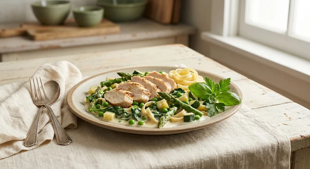 Lightened-Up Chicken Alfredo Primavera Recipe