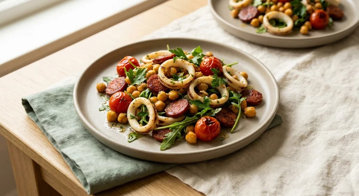 Quick 20-Minute Squid Chickpea and Chorizo Salad Recipe