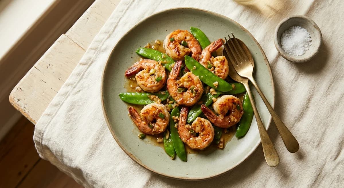 Quick Ginger Garlic Shrimp with Snow Peas Recipe