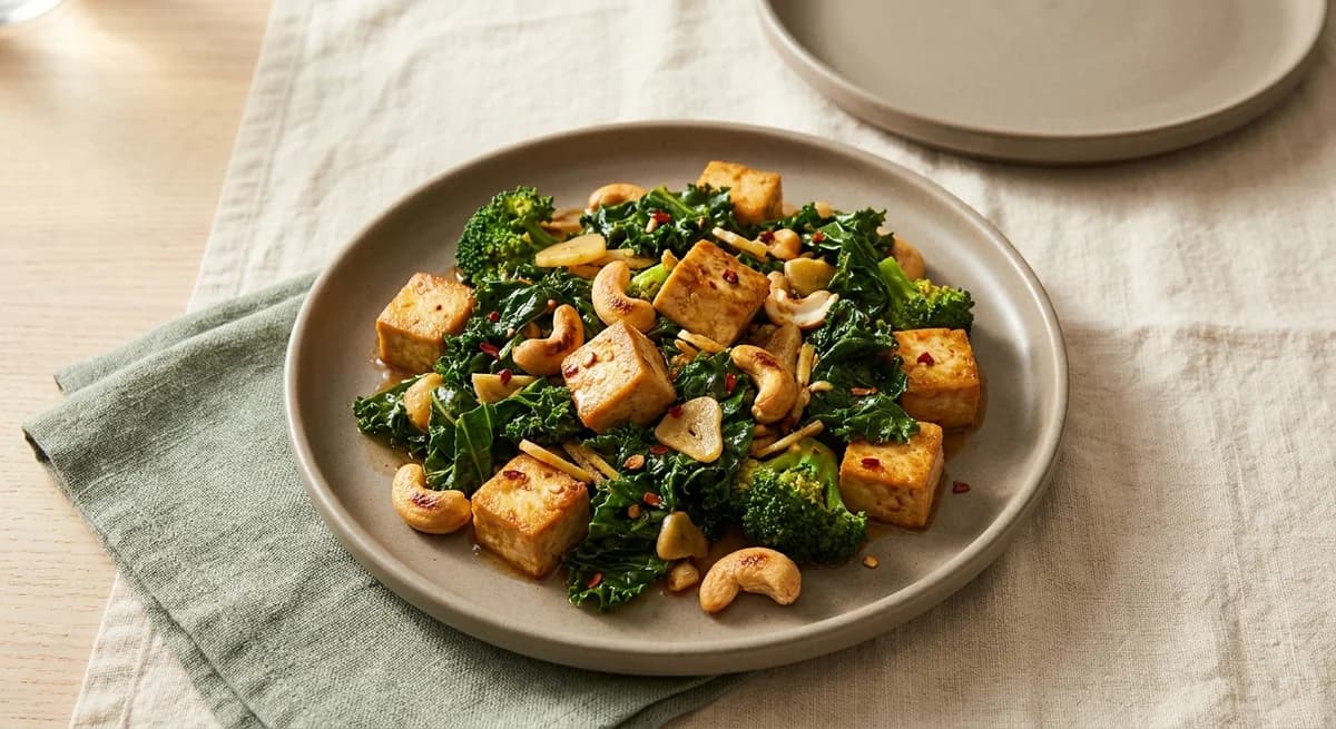 Quick 20-Minute Tofu, Greens & Cashew Stir-Fry Recipe