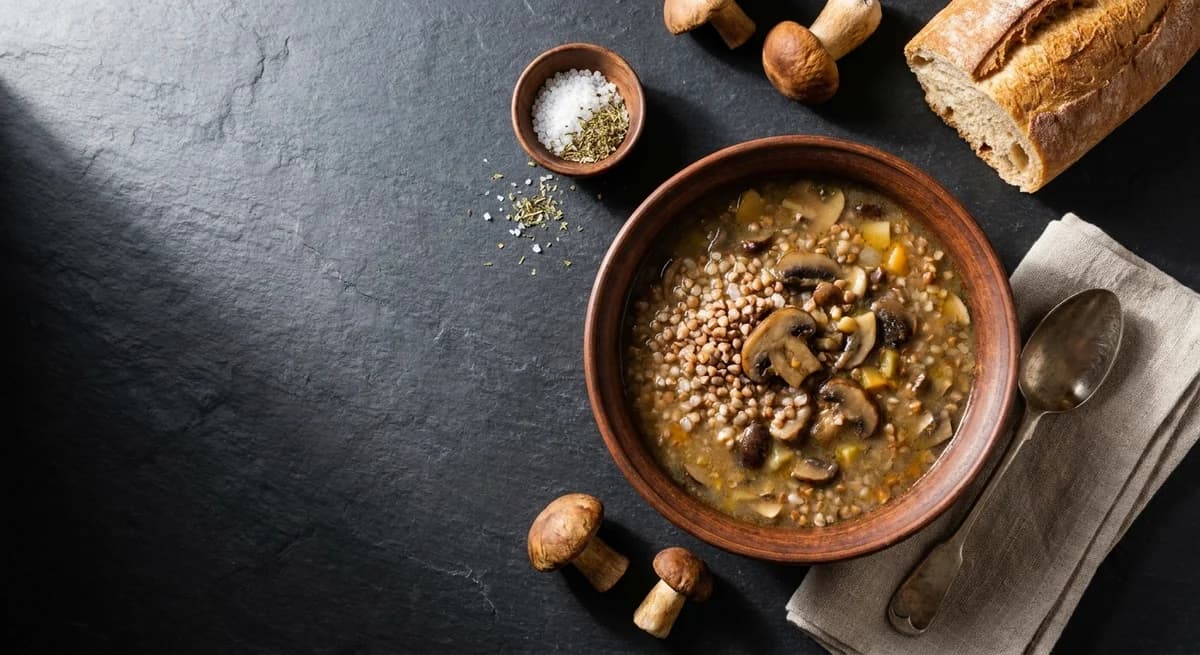 Rustic Homestyle Mushroom Soup with Buckwheat