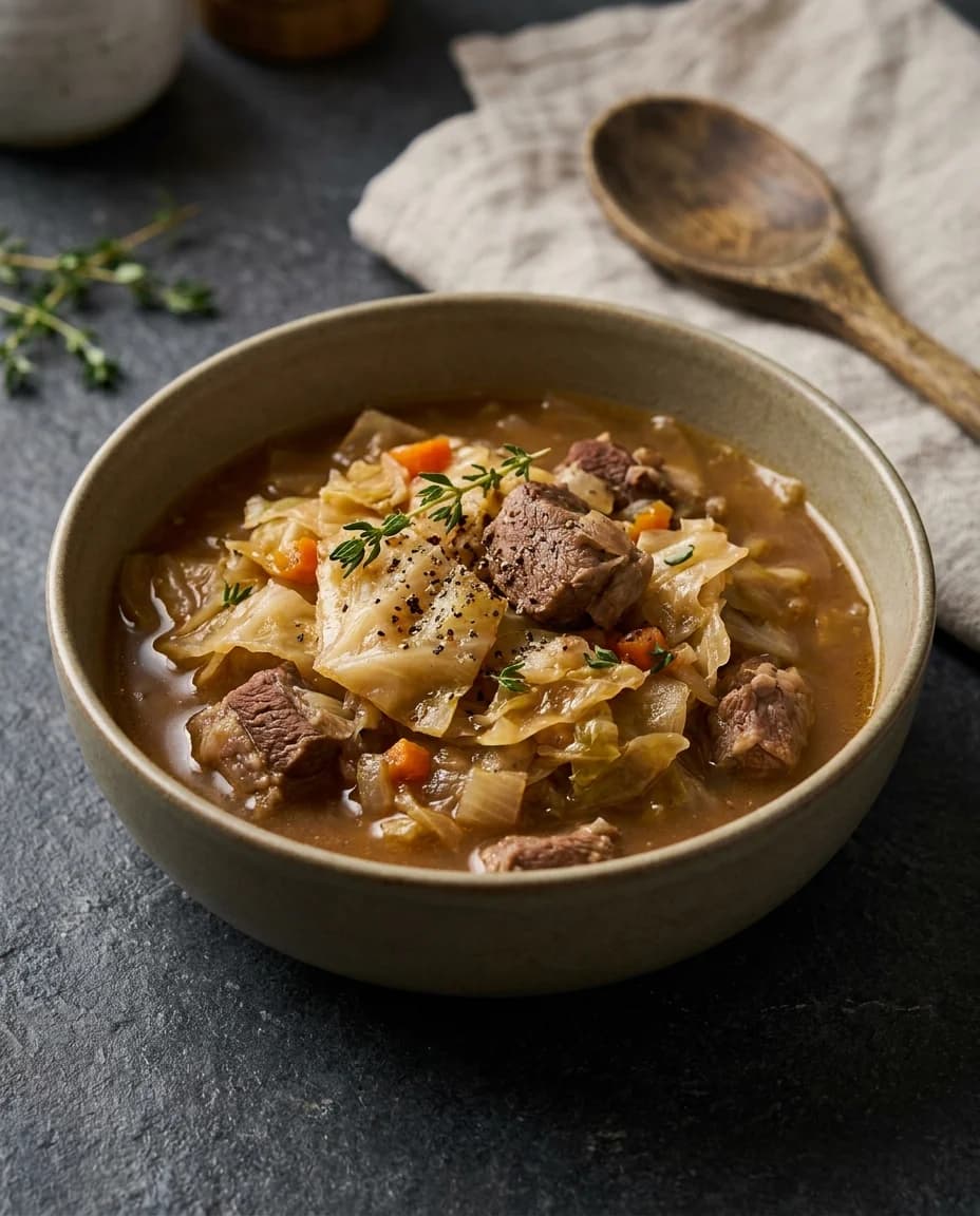 Rustic Lakra me Mish Cabbage and Meat Stew Recipe