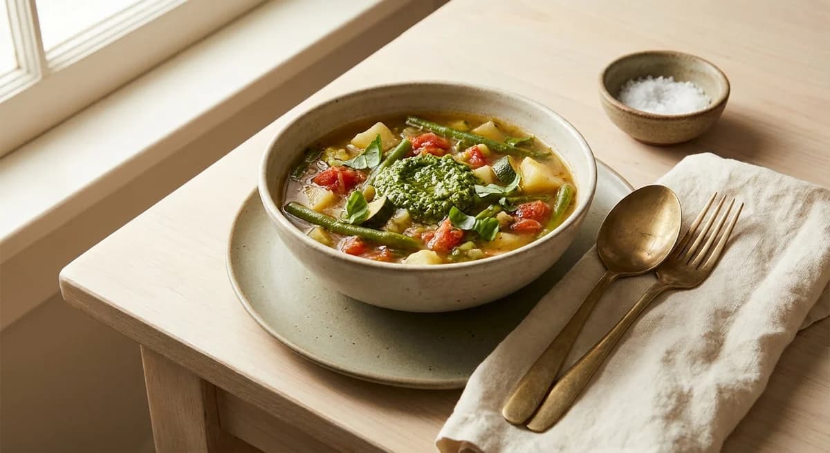 Rustic Summer Pistou Soup with Fresh Basil
