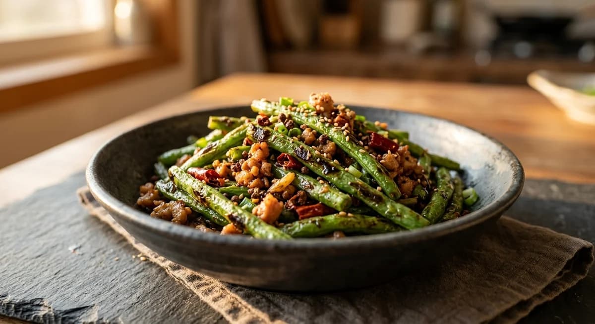 Savory Homestyle Sichuan Style Stir-Fried Chinese Long Beans Recipe