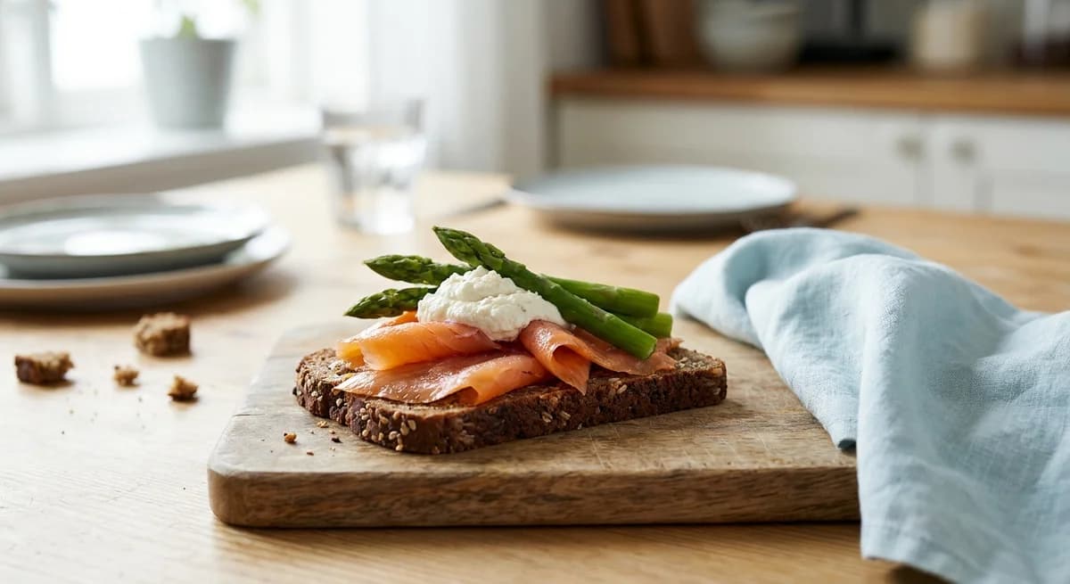 Smoked Salmon Nordic Smørrebrød with Asparagus and Horseradish Cream
