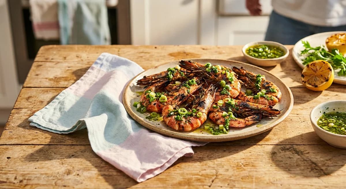 Smoky Grilled Prawns with Green Onion Sauce