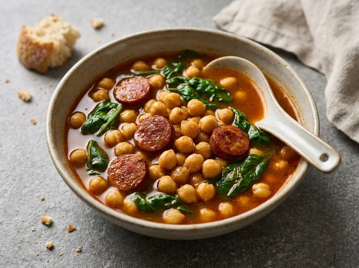Smoky Spanish Chickpea, Chorizo & Spinach Stew Recipe