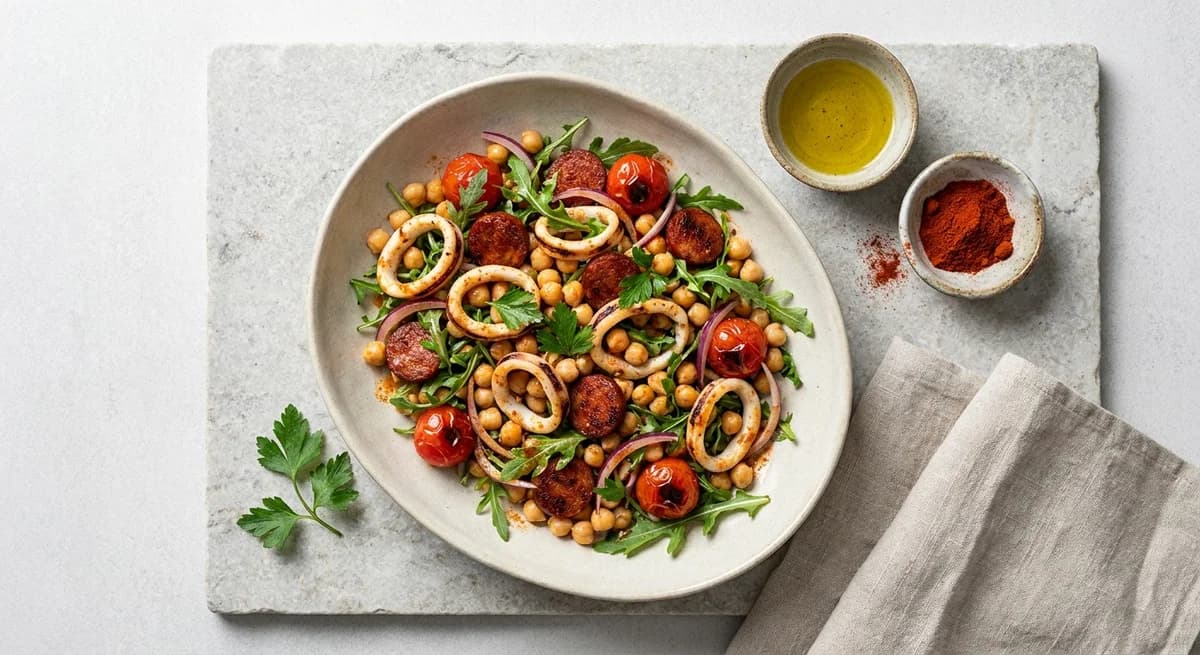 Smoky Squid, Chickpea and Chorizo Salad Recipe