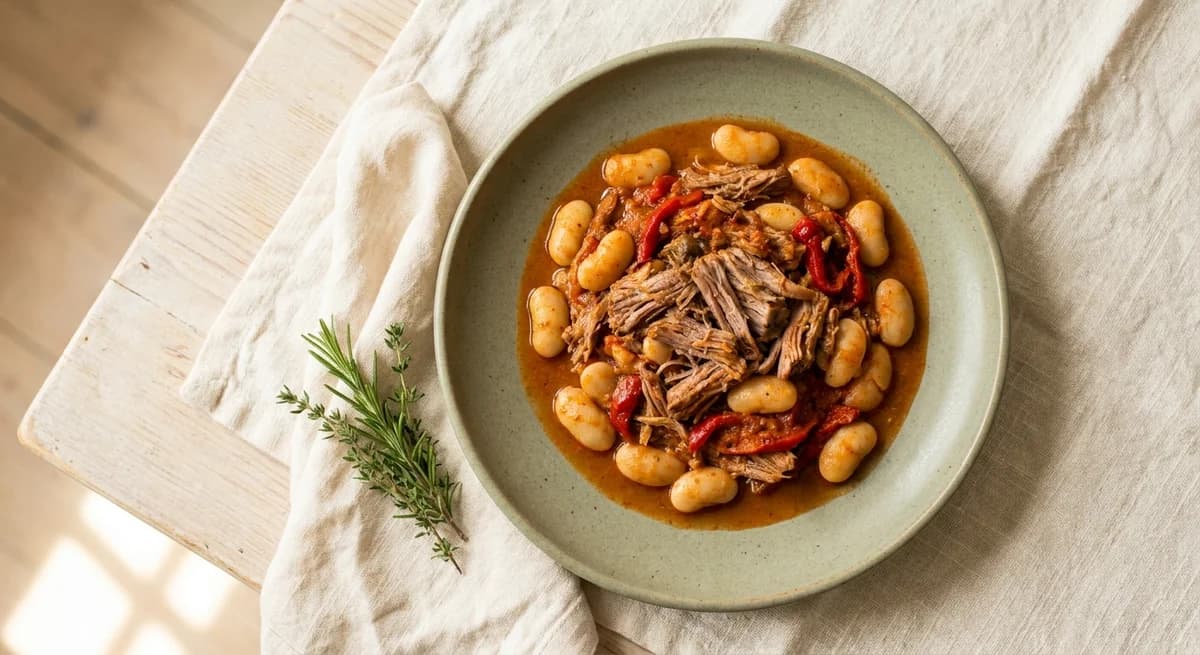 Tender Spanish-Style Slow-Cooked Lamb Shoulder & Beans