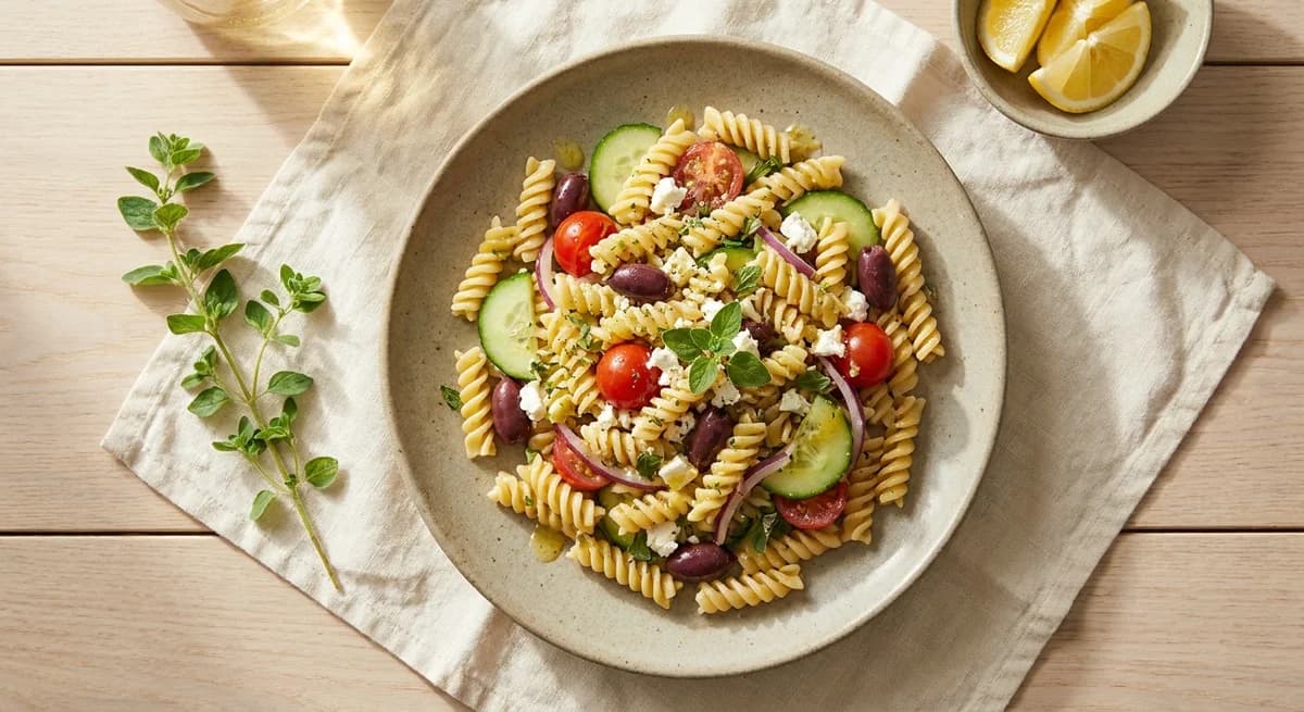 Zesty Lemon Herb Mediterranean Pasta Salad Recipe